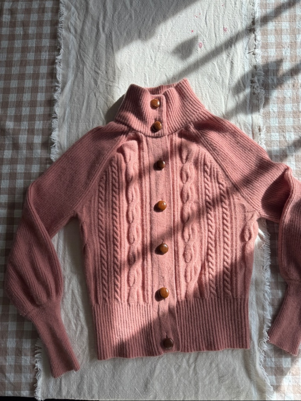 J. Crew Rose Pink Cable Knit Button-Up Sweater